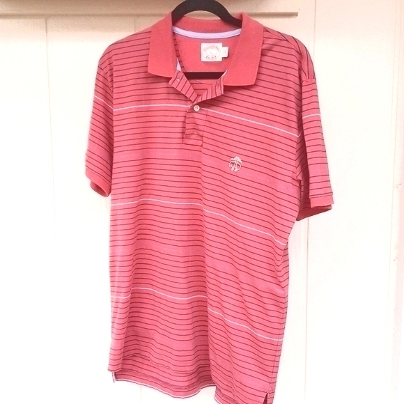 L BROOKS BROTHERS RED SALMON POLO SHIRT WITH HORIZONTAL STRIPES - Picture 2 of 7